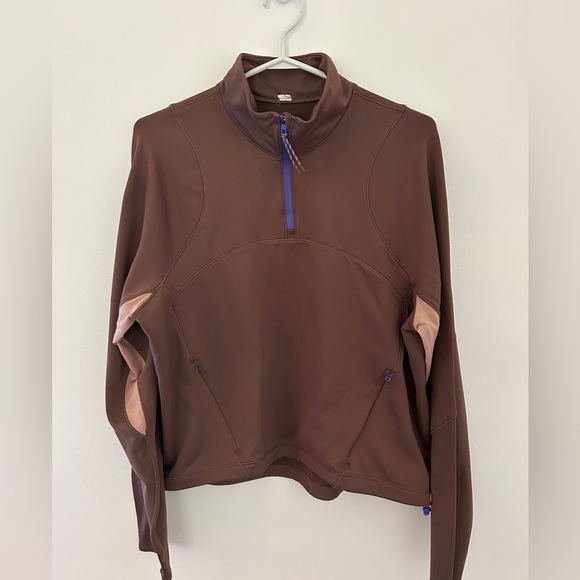 LULULEMON Tech Fleece Hiking 1/4 Zip Pullover Sz 12 Dark Oxide Fall Winter Cozy - Picture 2 of 8